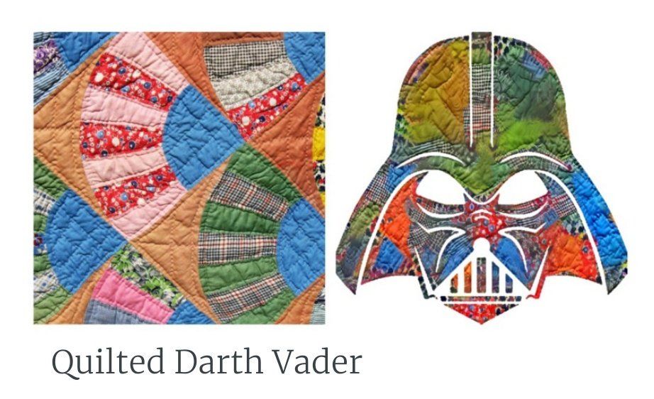 Quilt pattern (left), Darth Vader quilt art (right)