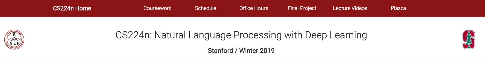 Landing page of "CS224n: Natural Language Processing with Deep Learning"