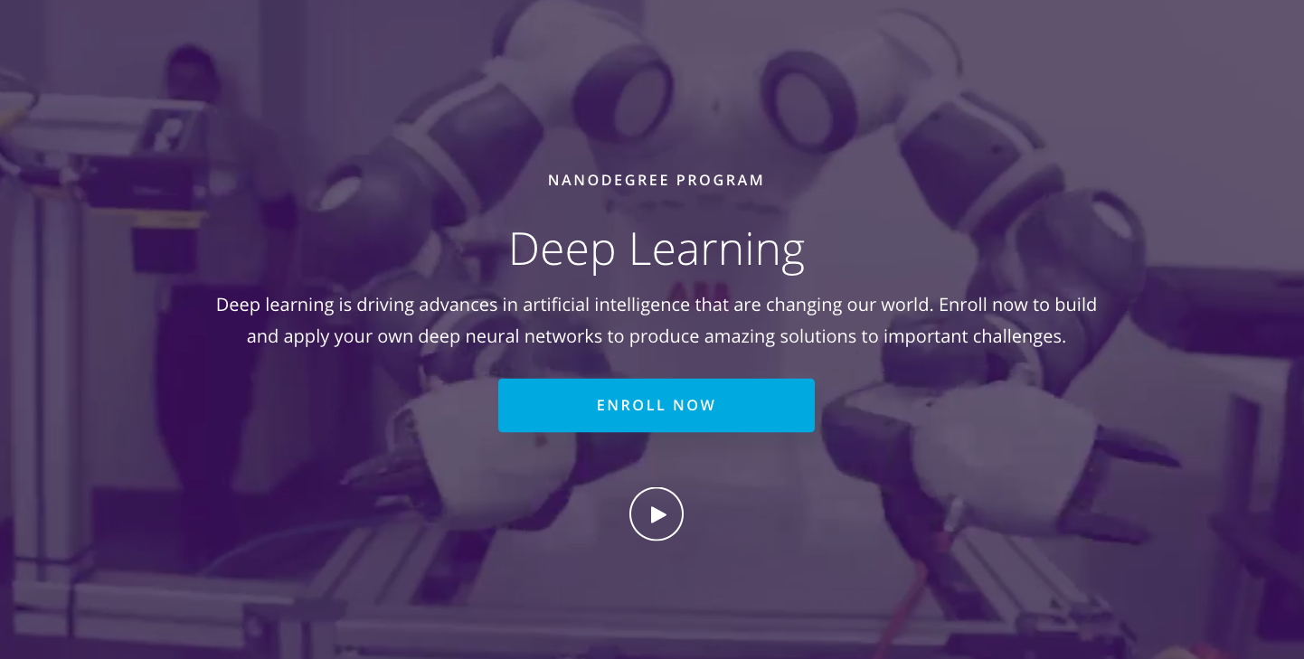 Landing page of "Deep Learning NanoDegree Program"